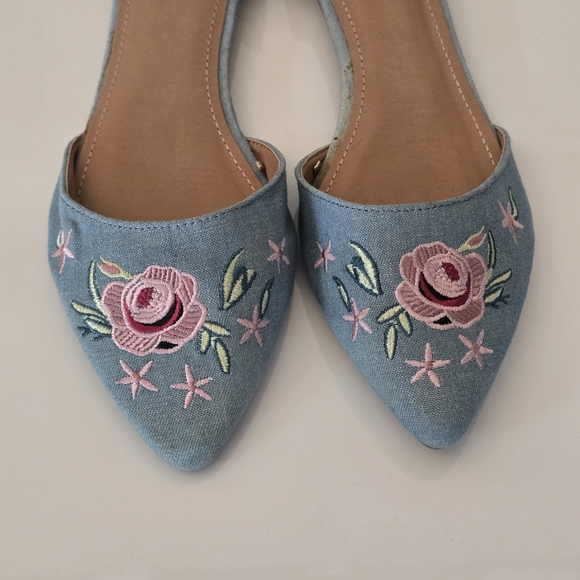 Report | FIG Denim Embroidered Floral pointy toe flats size 10 - Picture 5 of 11